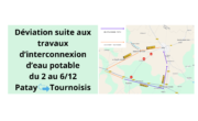 Déviation suite aux travaux d’interconnexion d’eau potable – du 2 au 6/12 Patay – Tournoisis