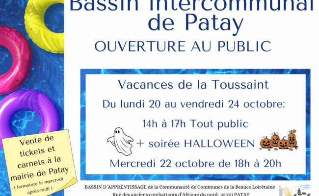 OUVERTURE BASSIN INTERCOMMUNAL DE PATAY – VACANCES DE LA TOUSSAINT